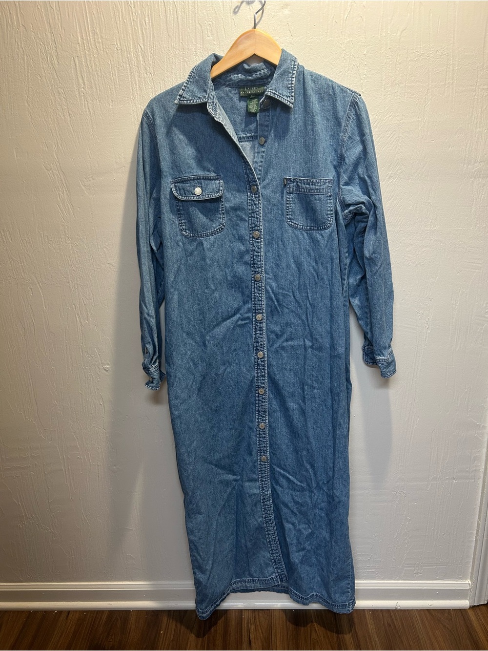Vintage Lauren Ralph Lauren Long Sleeve Denim Shirt Dress Maxi Modest Fall - Picture 2 of 11